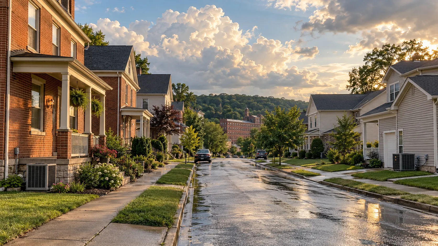 Typical neighborhood homes in the Lovejoy area with outdoor heating and cooling units